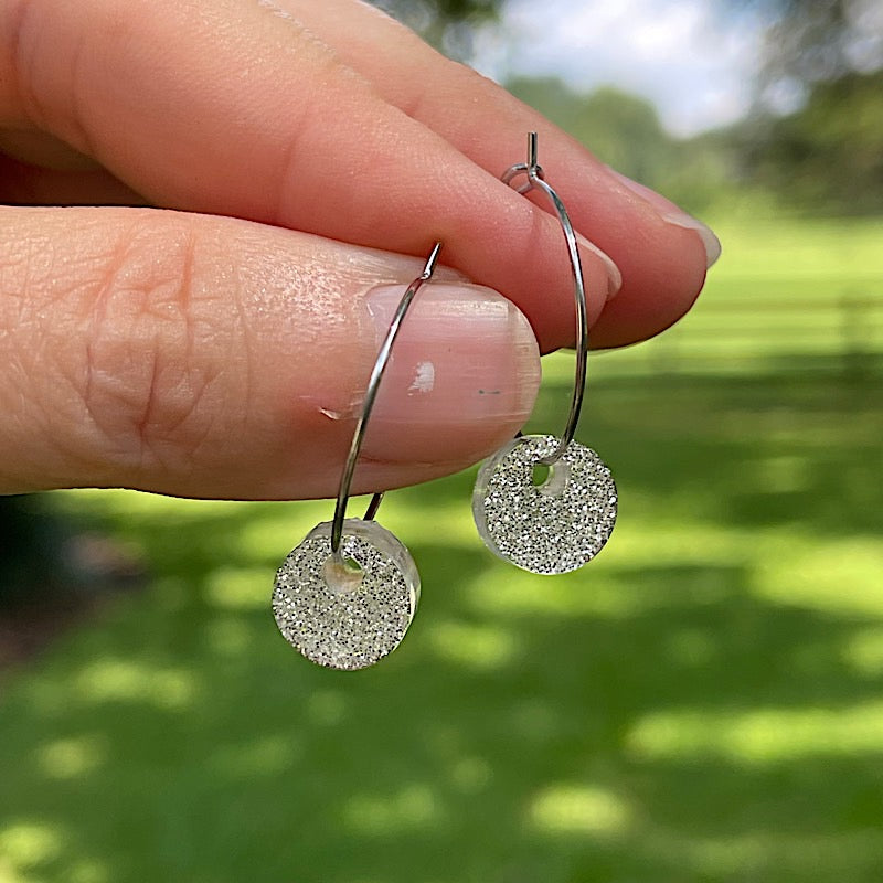 small silver glitter earrings