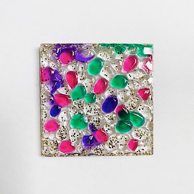 square resin pebble gemstone coaster