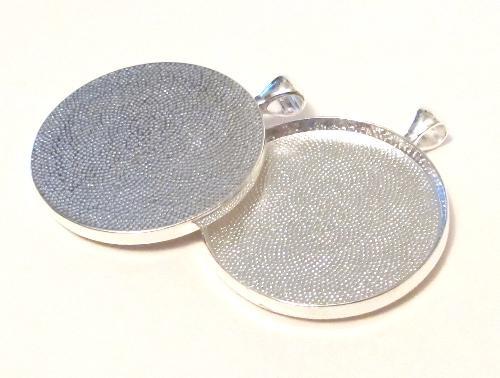 Extra large round silver bezel cup pendant
