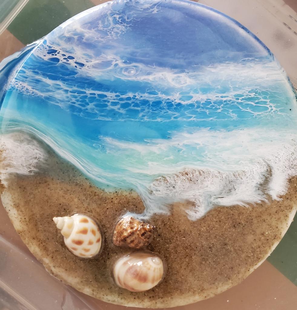 Ocean coaster made with Resin Obsession epoxy