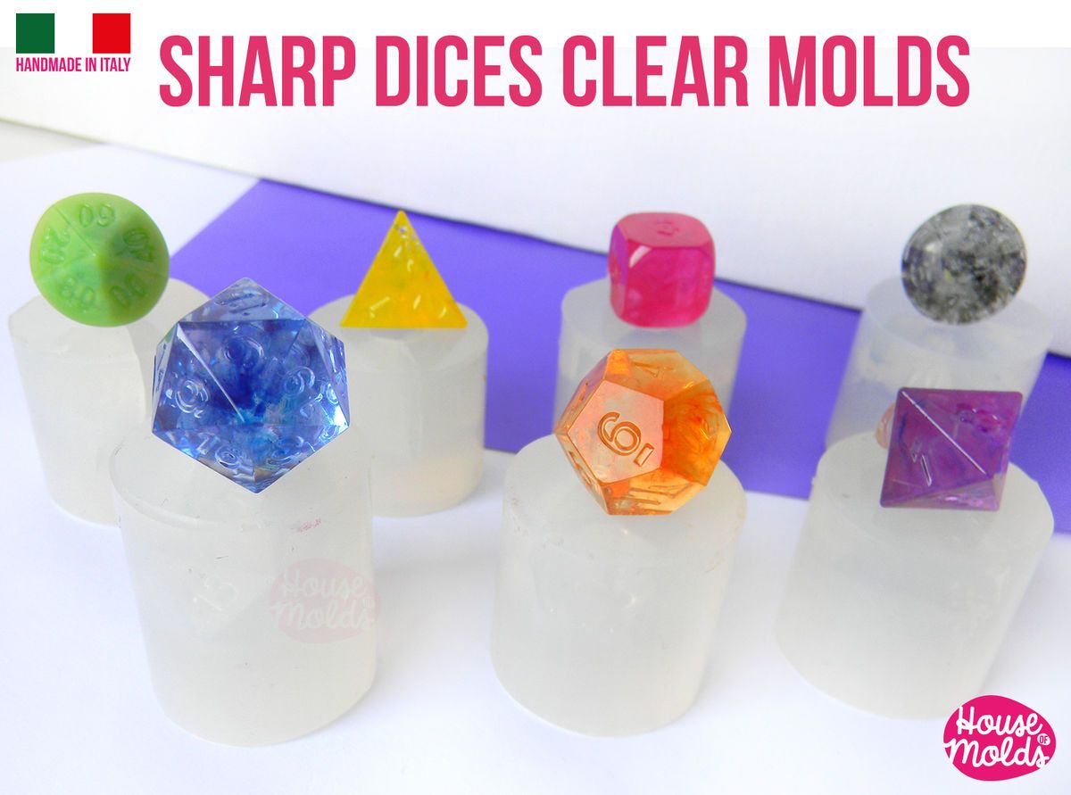 DND Dice Set Mold for Resin Silicone, 9 Pcs Sharp Edge Dice for D&D
