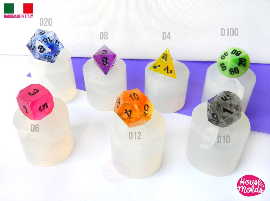 Dungeons and Dragons Gamer Dice / Die Mold Silicone Rubber D4, D6, D8, D10,  D12, D20, D100 