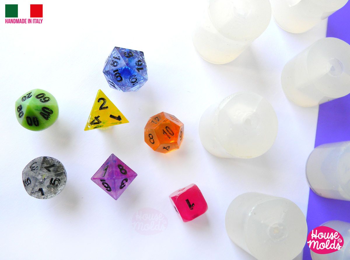 Clear Silicone Set of 7 Dice Molds With Sharp Edges
