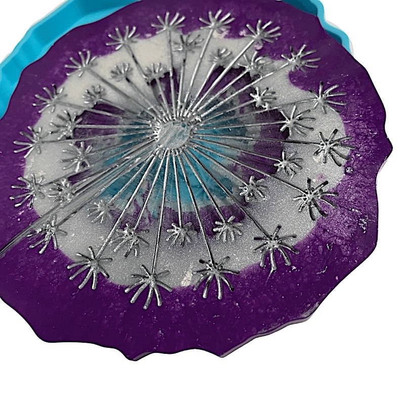 Dandelion resin coaster detail