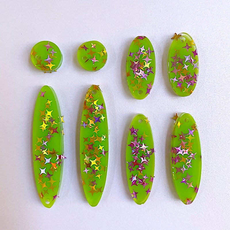 green resin earrings