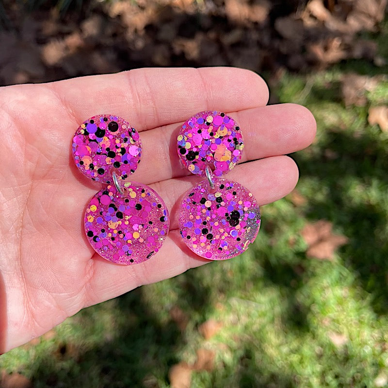 Pink sparkly resin earrings