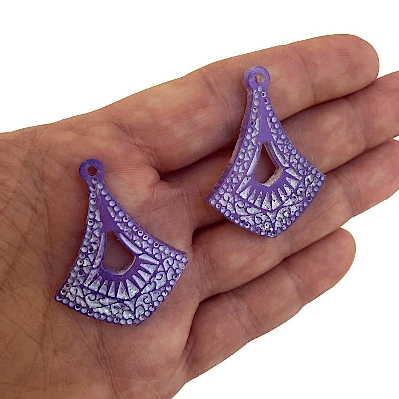 Purple and white resin earrings
