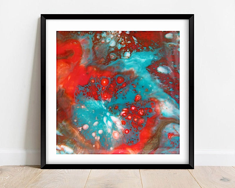 Orange and turquoise resin painting art