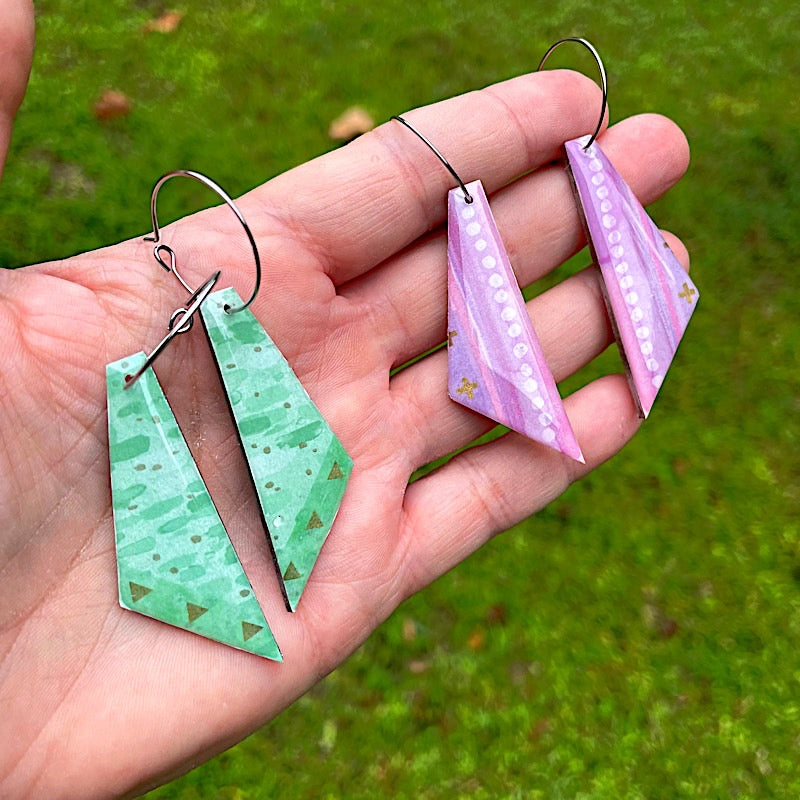 washi tape earrings with clear resin