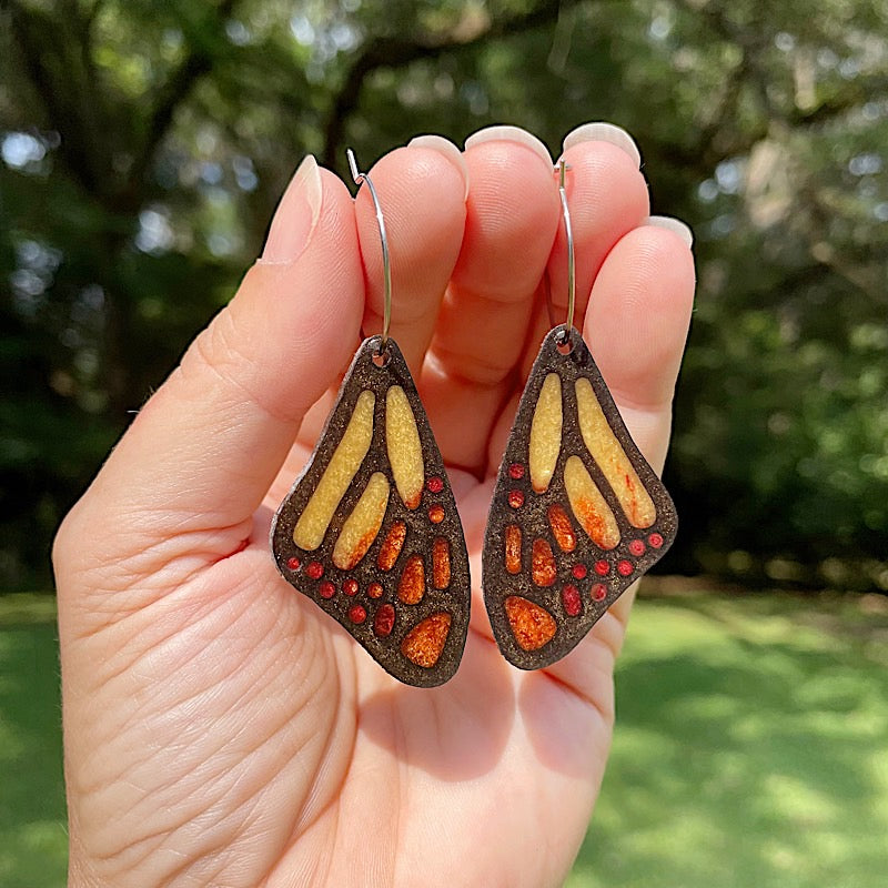 yellow and orange butterfly wing earrings